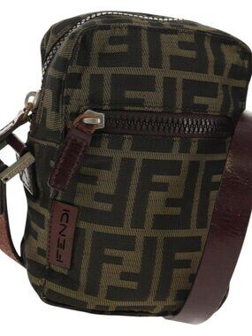 FENDI Zucca Canvas Shoulder Bag Black Brown Auth am10053